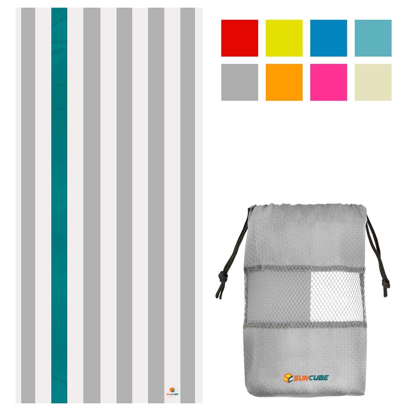 Suncube SUN CUBE Microfiber Beach Towel, Quick Dry Sand Free Beach Towel, Lightweight Compact Travel Swim Towel for Pool, Camping, Sand Resistant Packable Adult Towel - Light Grey 78x35 Inches - Image 2